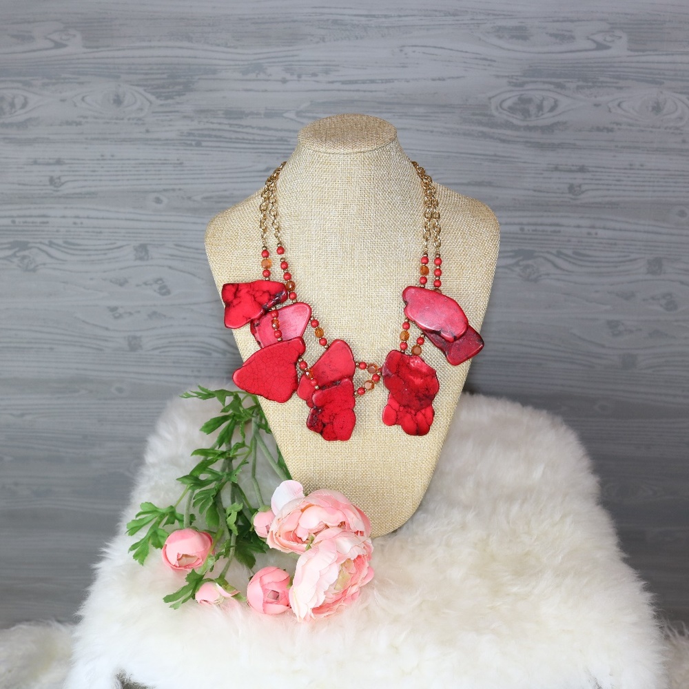 Beautiful Double Strands Red Rock Necklace